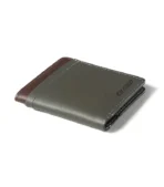 Gray leather men's wallet with multiple card slots and a sleek, minimalist design.