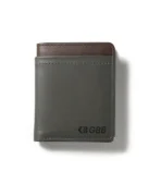 Gray leather men's wallet with multiple card slots and a sleek, minimalist design.