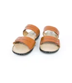 Women's brown casual sandals with dual strap design and metal rivet accents