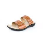 Women's brown casual sandals with dual strap design and metal rivet accents