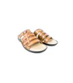 Men’s brown leather slide sandals with adjustable straps and non-slip sole for casual wear