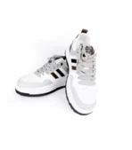 Men's PU Leather Sneakers in White Black, Stylish and Durable Footwear