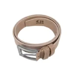 Close-up view of a stylish GBB Fashion Men's Premium Leather Belt, showcasing its fine craftsmanship and classic design with a polished metal buckle