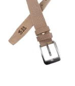 Close-up view of a stylish GBB Fashion Men's Premium Leather Belt, showcasing its fine craftsmanship and classic design with a polished metal buckle