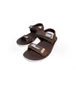 Men's brown PU sandals by Shoeland Kitto featuring a flat heel and durable rubber outsole