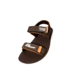 Men's brown PU sandals by Shoeland Kitto featuring a flat heel and durable rubber outsole