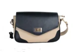 Elegant Black and Beige Leather Handbag